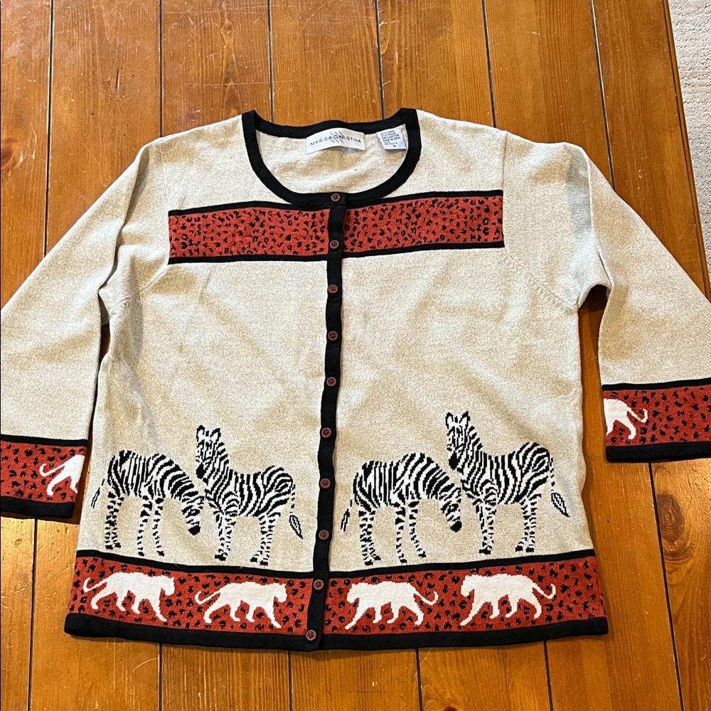 Marisa Christina Animal Print Cropped Cardigan Sweater Size M EUC